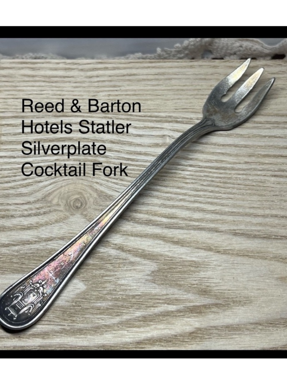 🇺🇸 Vintage Reed & Barton Hotels Statler Silverplate Cocktail Fork Monogram S